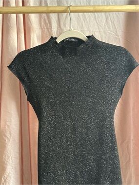 Zara Black Sparkle Mock-Neck Knit Top